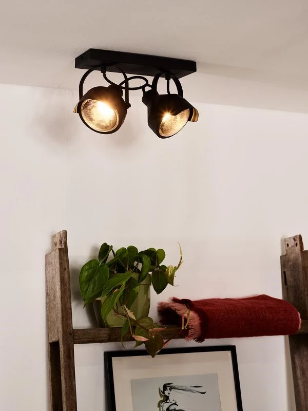 Lucide CICLETA - Ceiling spotlight - 2xGU10 - Black - ambiance 1